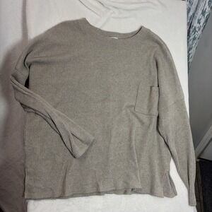 Zenana Women's 2X Ribbed Sweater Long Sleeve‎ Round Neck Gray Front Pocket